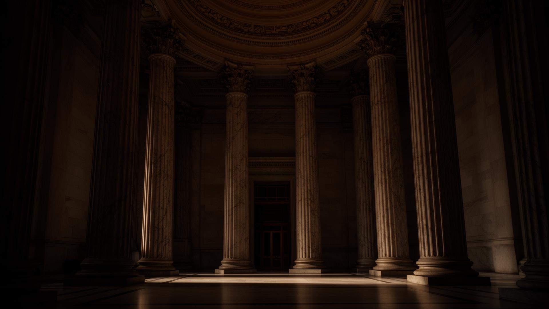 Classical courthouse interior with marble columns